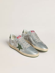 Golden Goose Women's Ball Star in silver nylon with green leather star and heel tab