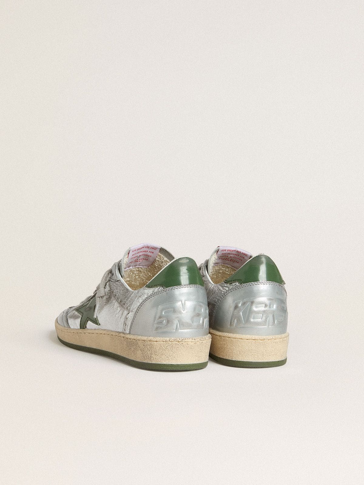 Golden Goose Women's Ball Star in silver nylon with green leather star and heel tab
