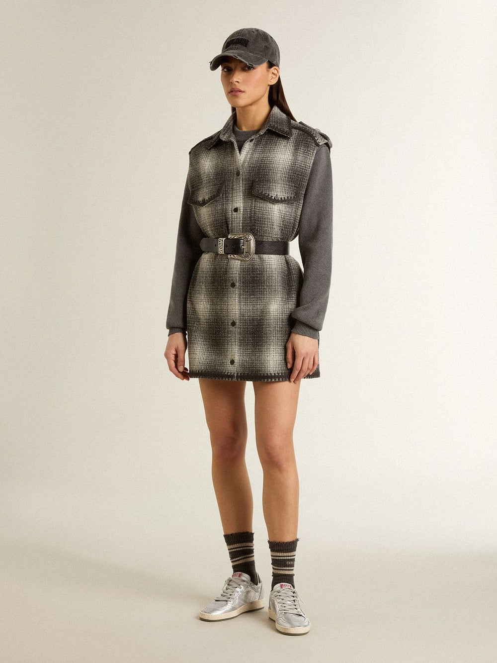 Golden Goose Women's Ball Star in silver nylon with green leather star and heel tab