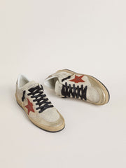 Golden Goose Ball Star in beige suede with red leather star and metallic bronze foiled leather heel tab