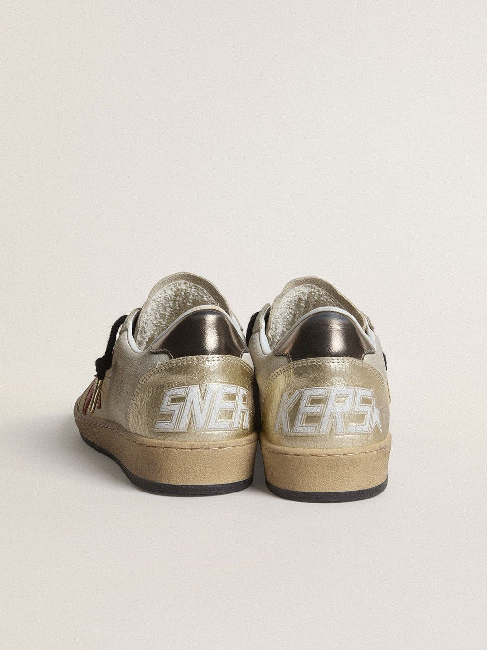 Golden Goose Ball Star in beige suede with red leather star and metallic bronze foiled leather heel tab