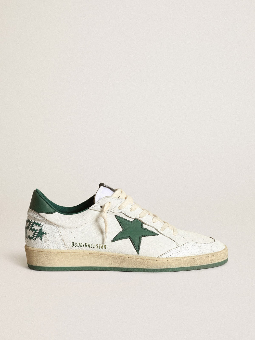 Golden Goose Women's Ball Star in white nappa leather with green leather star and heel tab