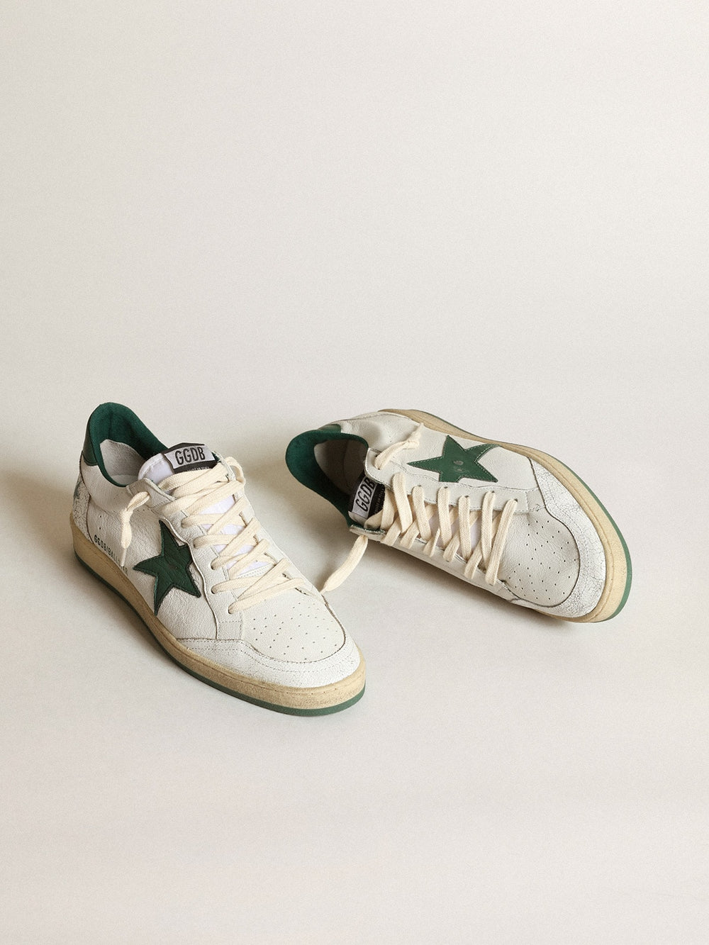 Golden Goose Women's Ball Star in white nappa leather with green leather star and heel tab