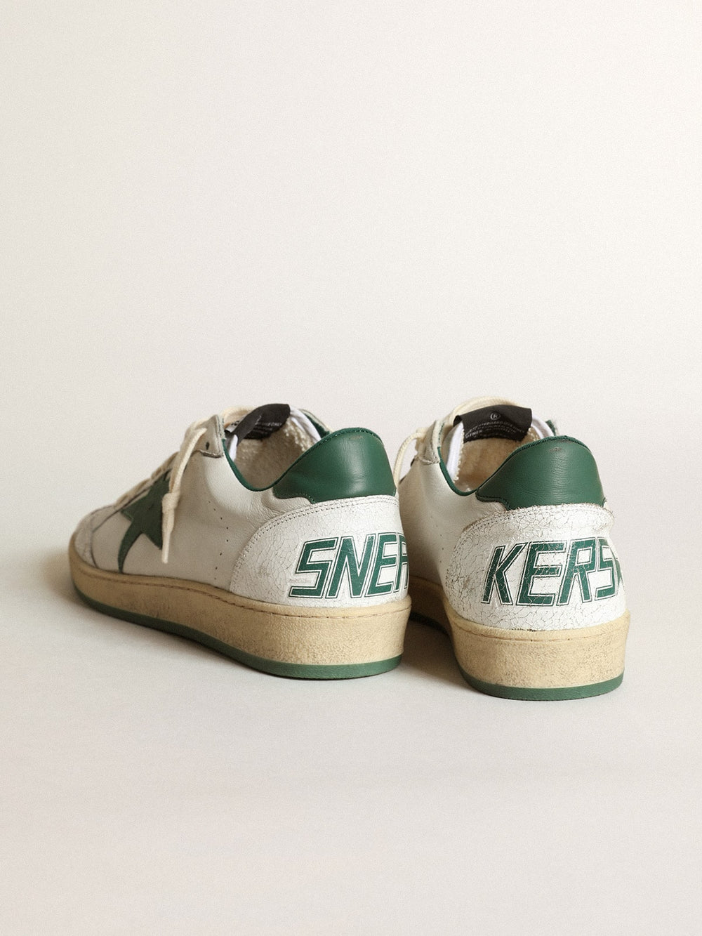 Golden Goose Women's Ball Star in white nappa leather with green leather star and heel tab