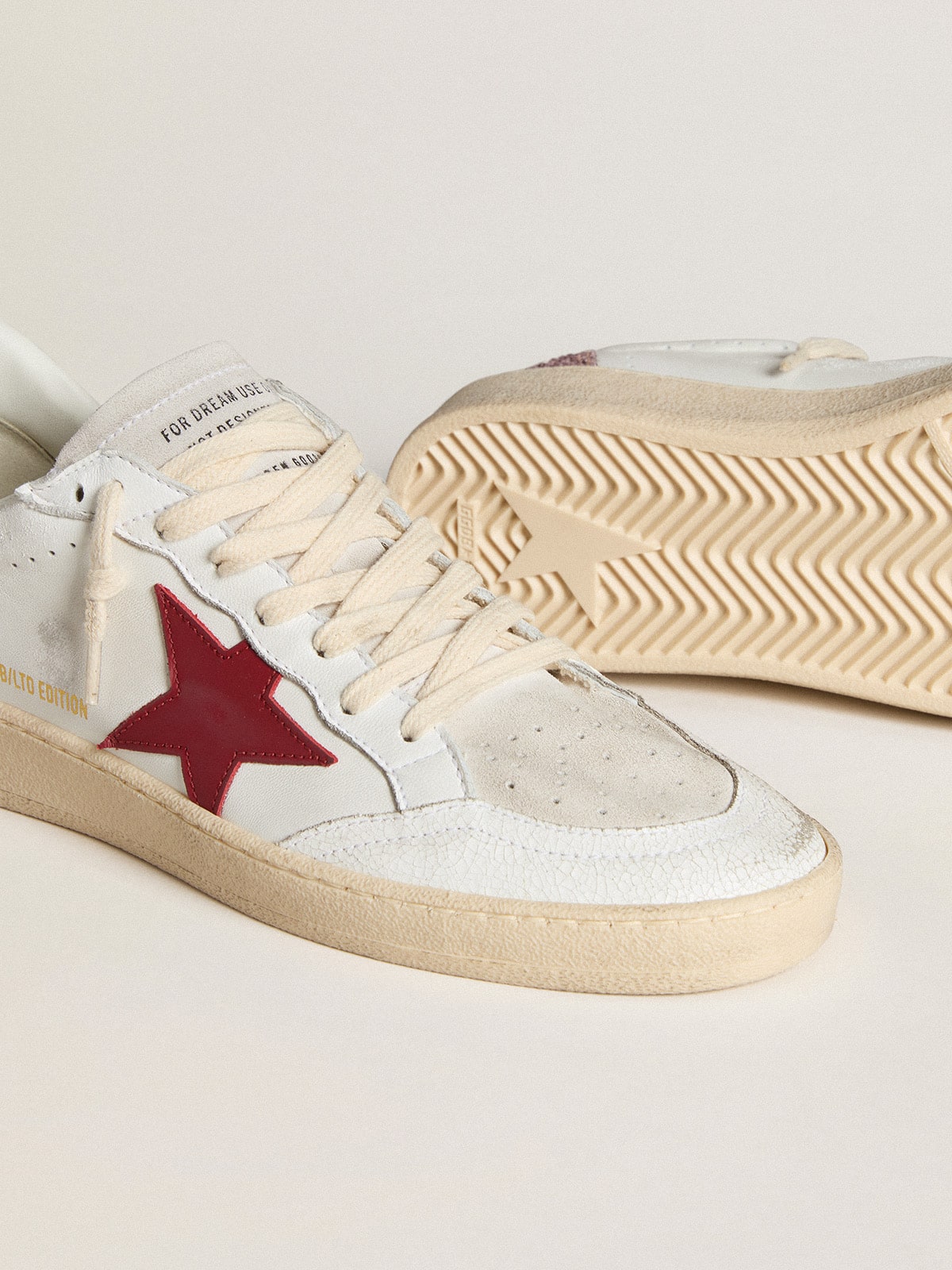Golden Goose Women's Ball Star LTD with red leather star and pink glitter heel tab