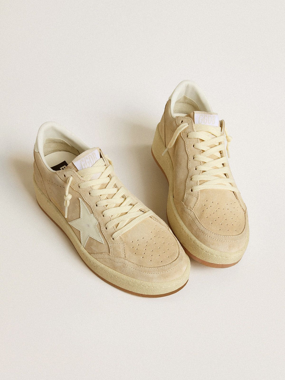 Golden Goose Women's Ball Star in beige suede with white leather star and heel tab