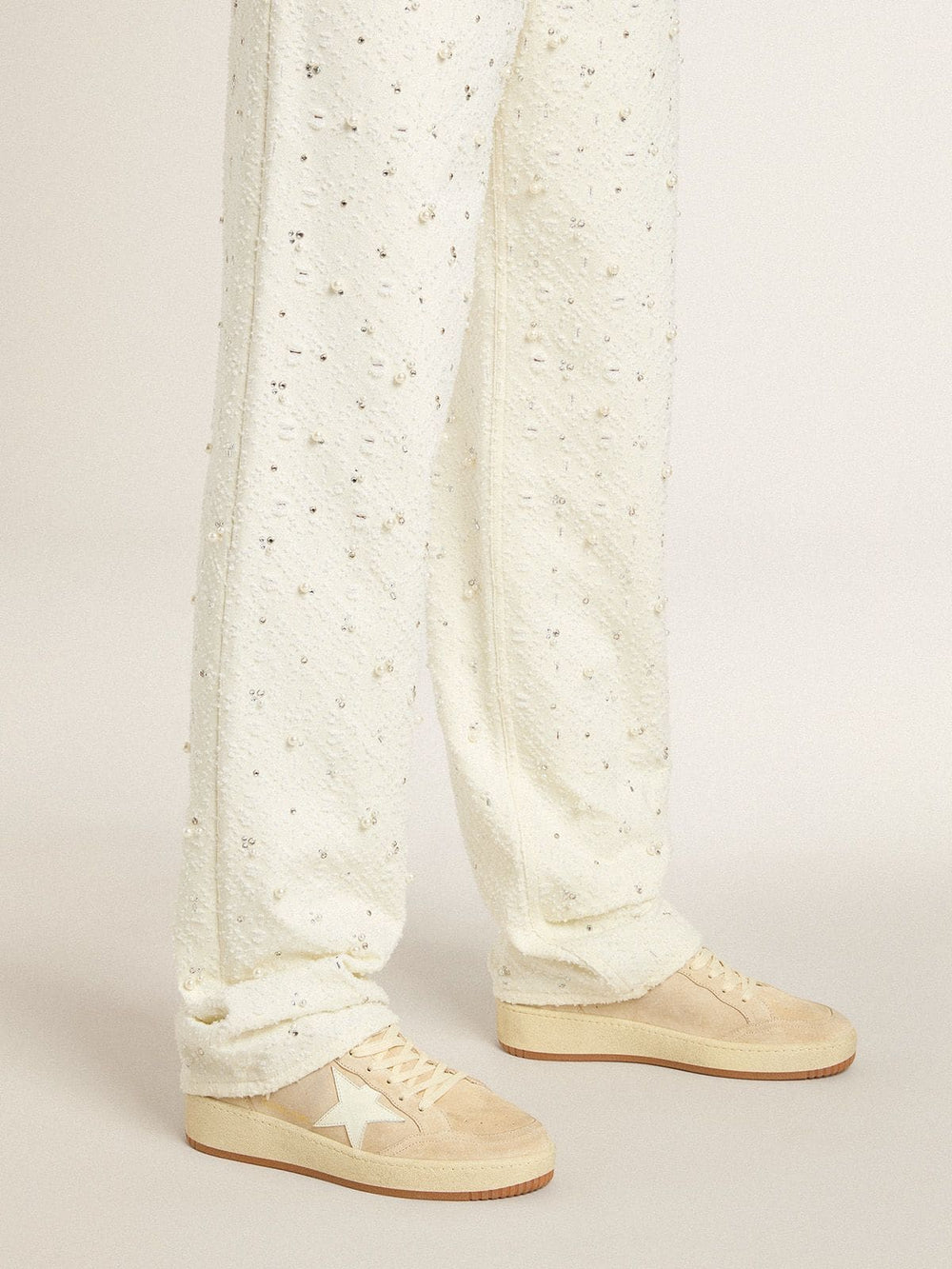 Golden Goose Women's Ball Star in beige suede with white leather star and heel tab