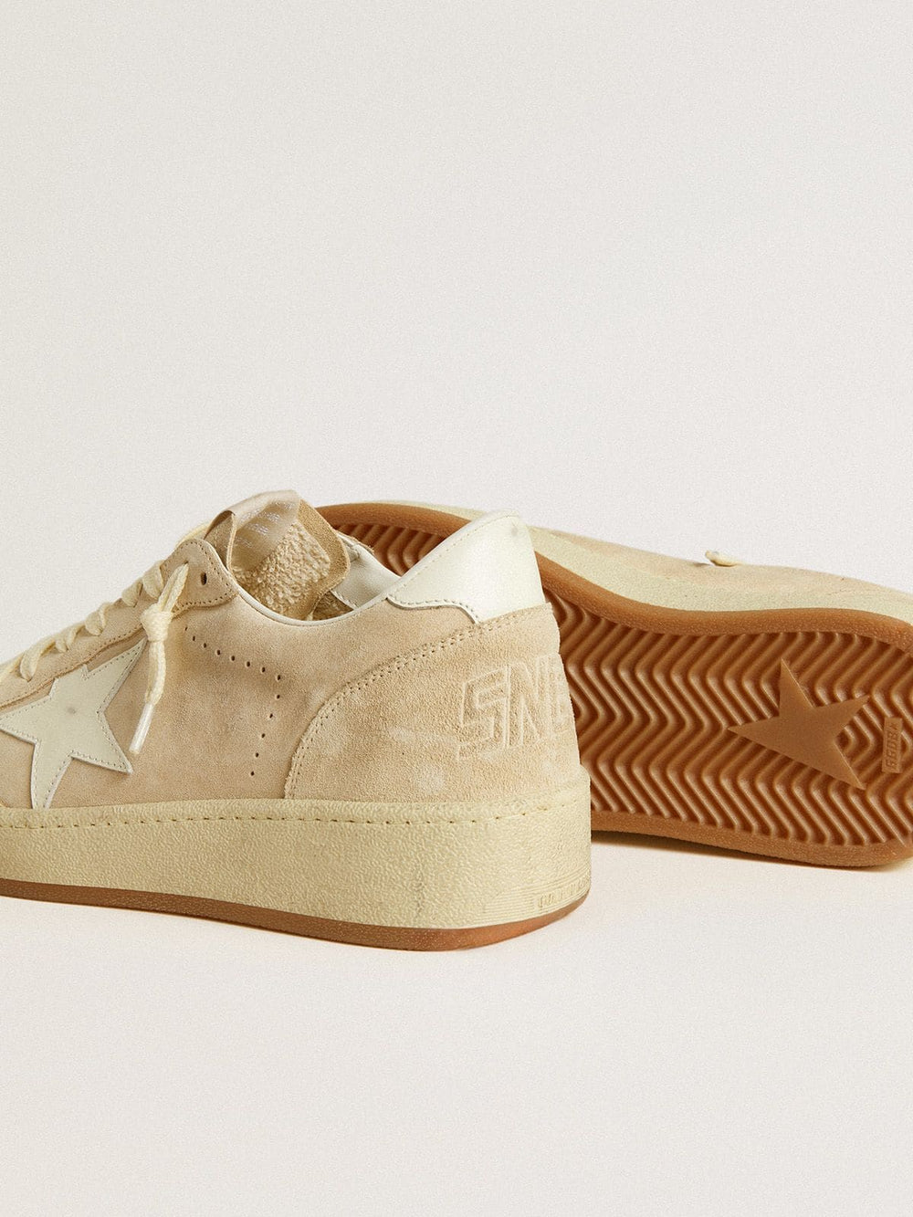 Golden Goose Women's Ball Star in beige suede with white leather star and heel tab