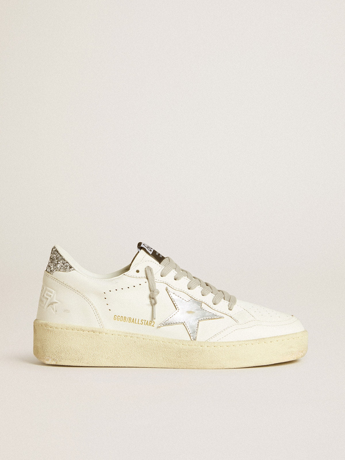 Golden Goose Women's Ball Star with silver leather star and silver glitter heel tab