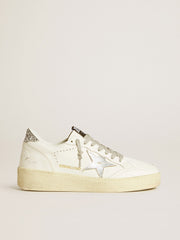 Golden Goose Women's Ball Star with silver leather star and silver glitter heel tab