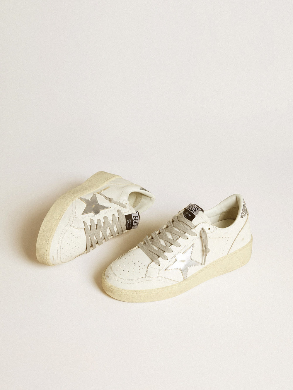 Golden Goose Women's Ball Star with silver leather star and silver glitter heel tab