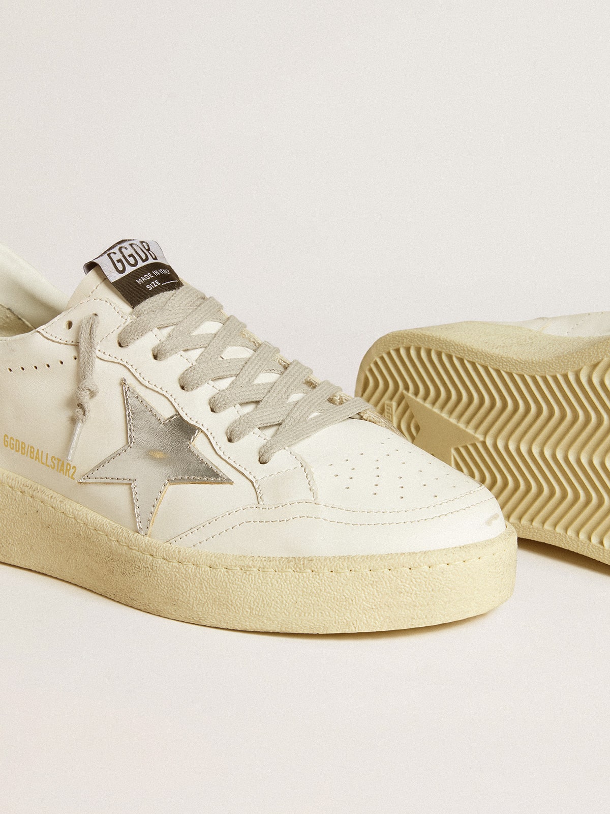 Golden Goose Women's Ball Star with silver leather star and silver glitter heel tab