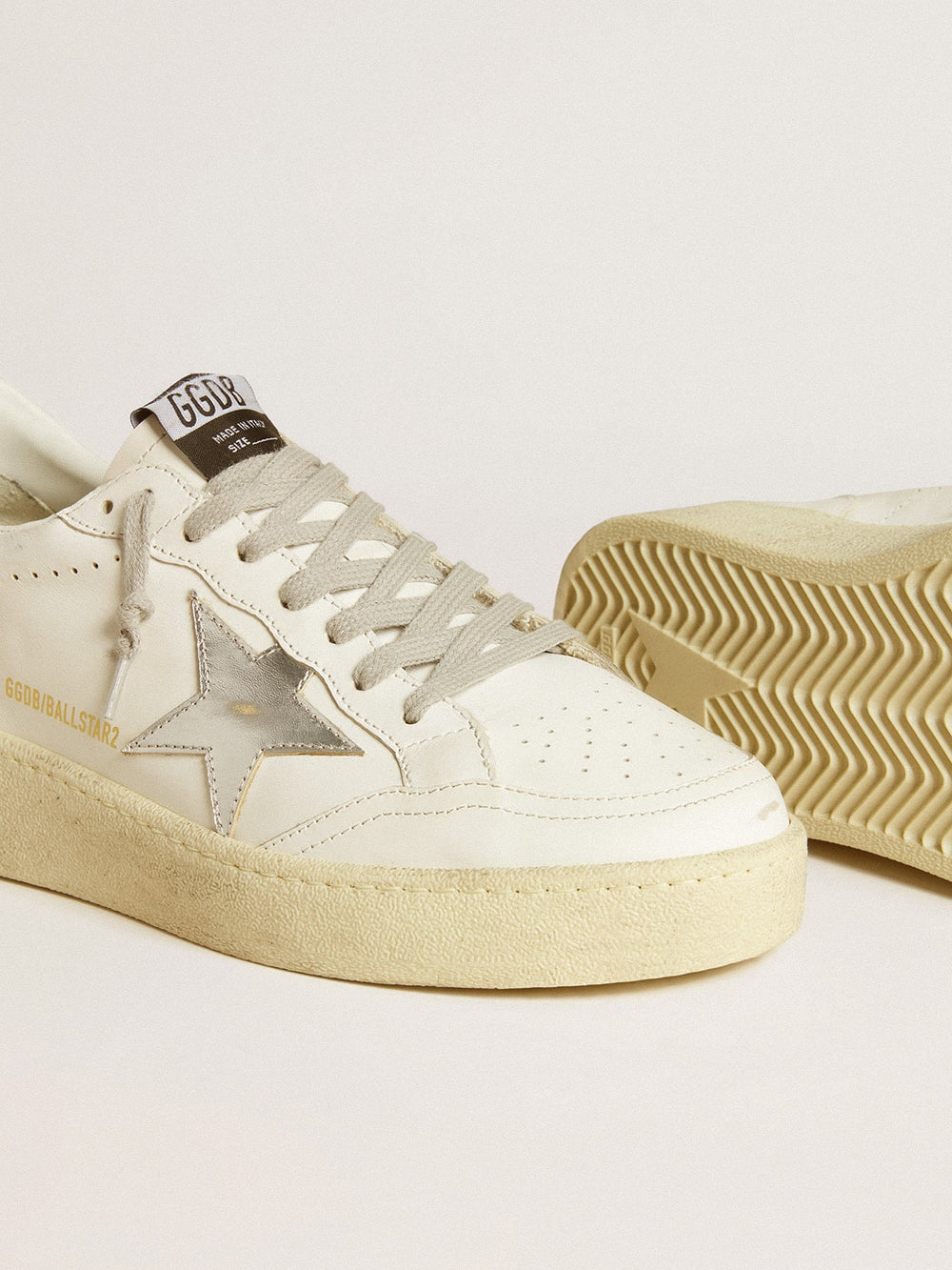 Golden Goose Women's Ball Star with silver leather star and silver glitter heel tab