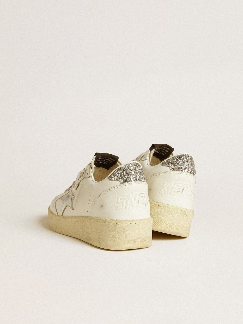 Golden Goose Women's Ball Star with silver leather star and silver glitter heel tab