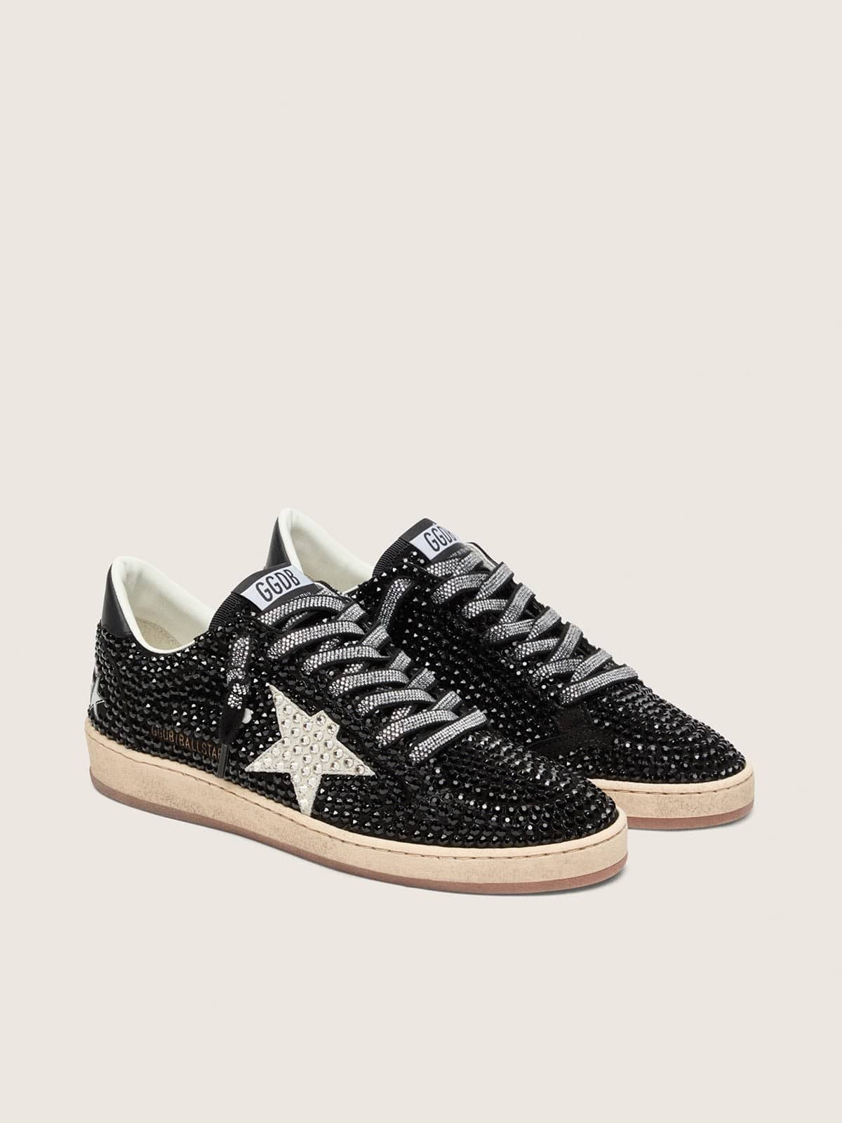 Golden Goose Ball Star in black suede with white star and Swarovski crystals