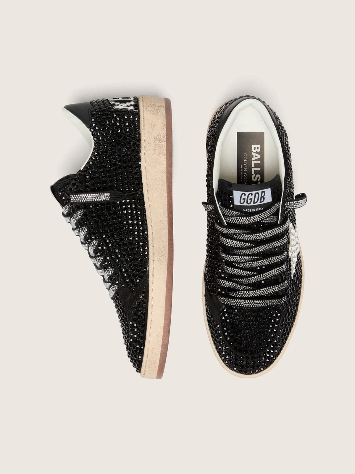 Golden Goose Ball Star in black suede with white star and Swarovski crystals