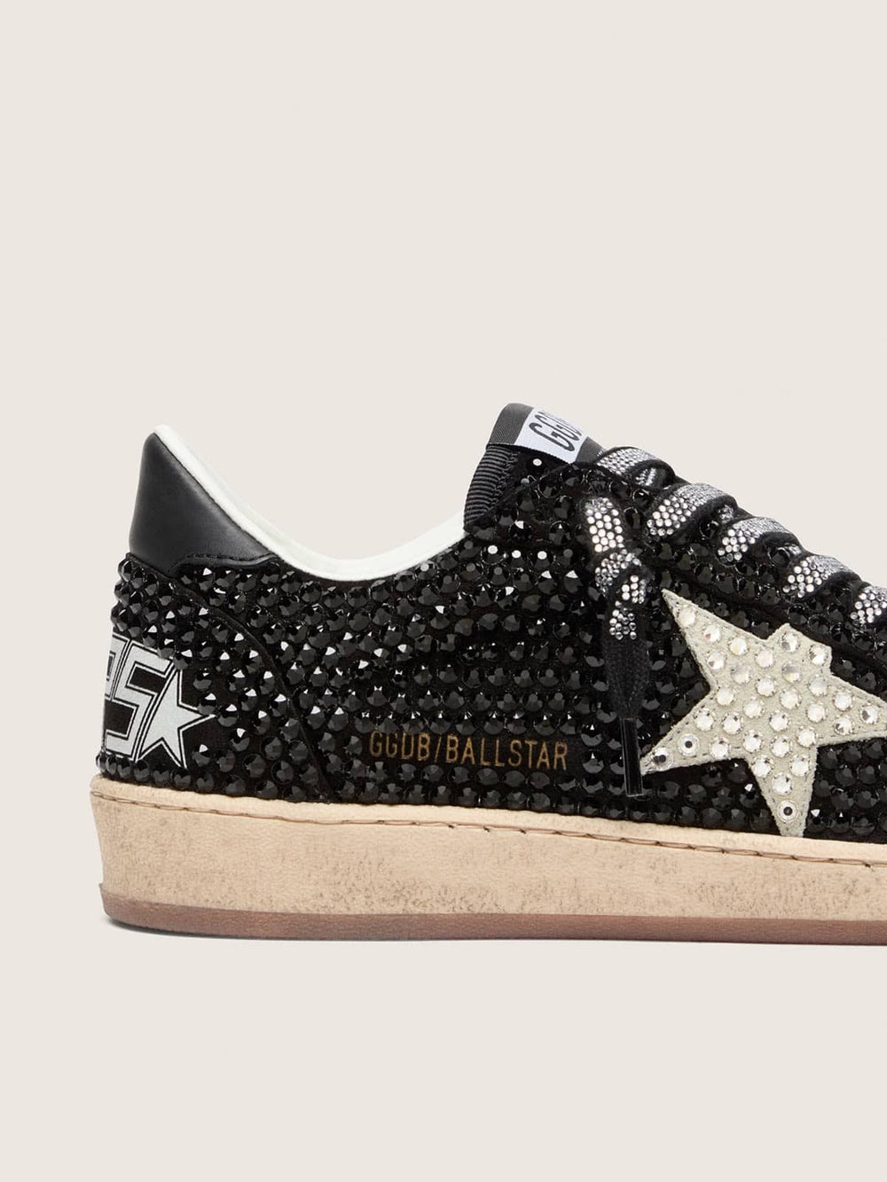Golden Goose Ball Star in black suede with white star and Swarovski crystals