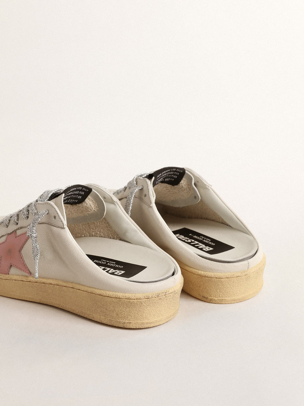Golden Goose Ball Star Sabots in white nappa with an old-rose leather star