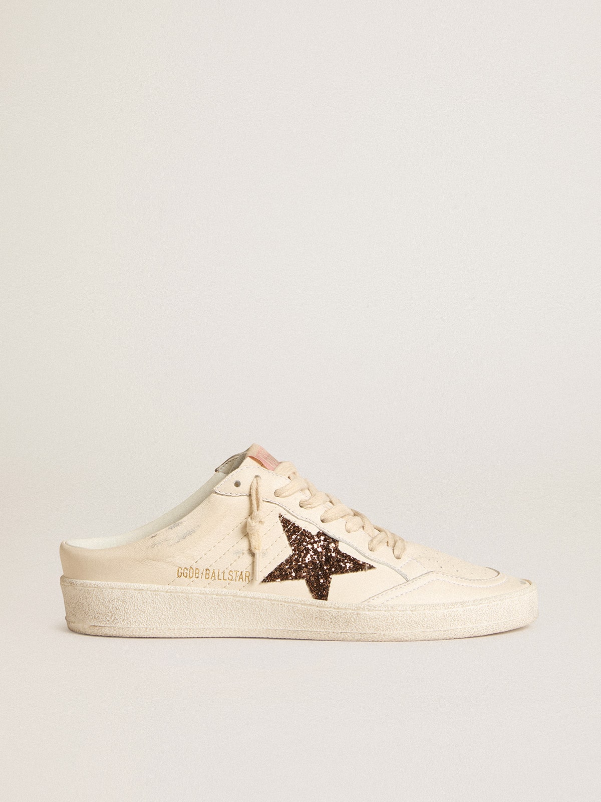 Golden Goose Ball Star Sabots in ivory nappa with bronze glitter star