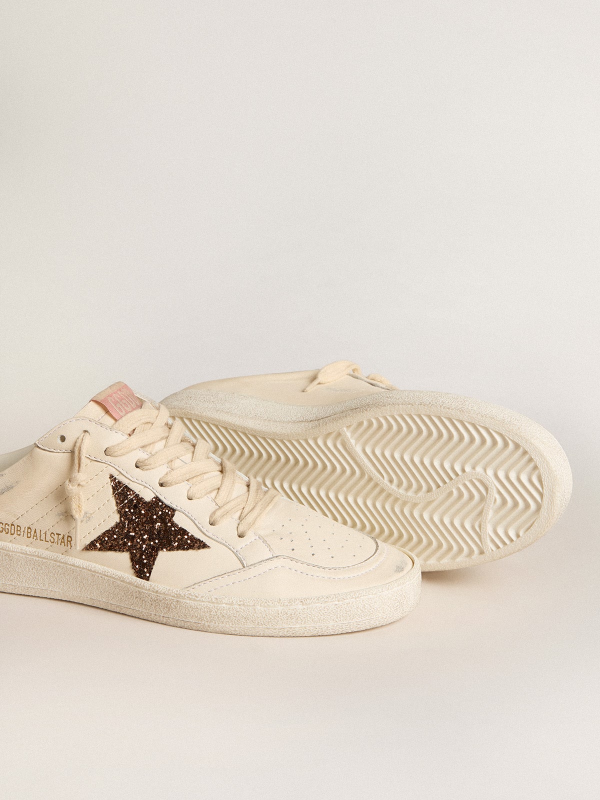 Golden Goose Ball Star Sabots in ivory nappa with bronze glitter star