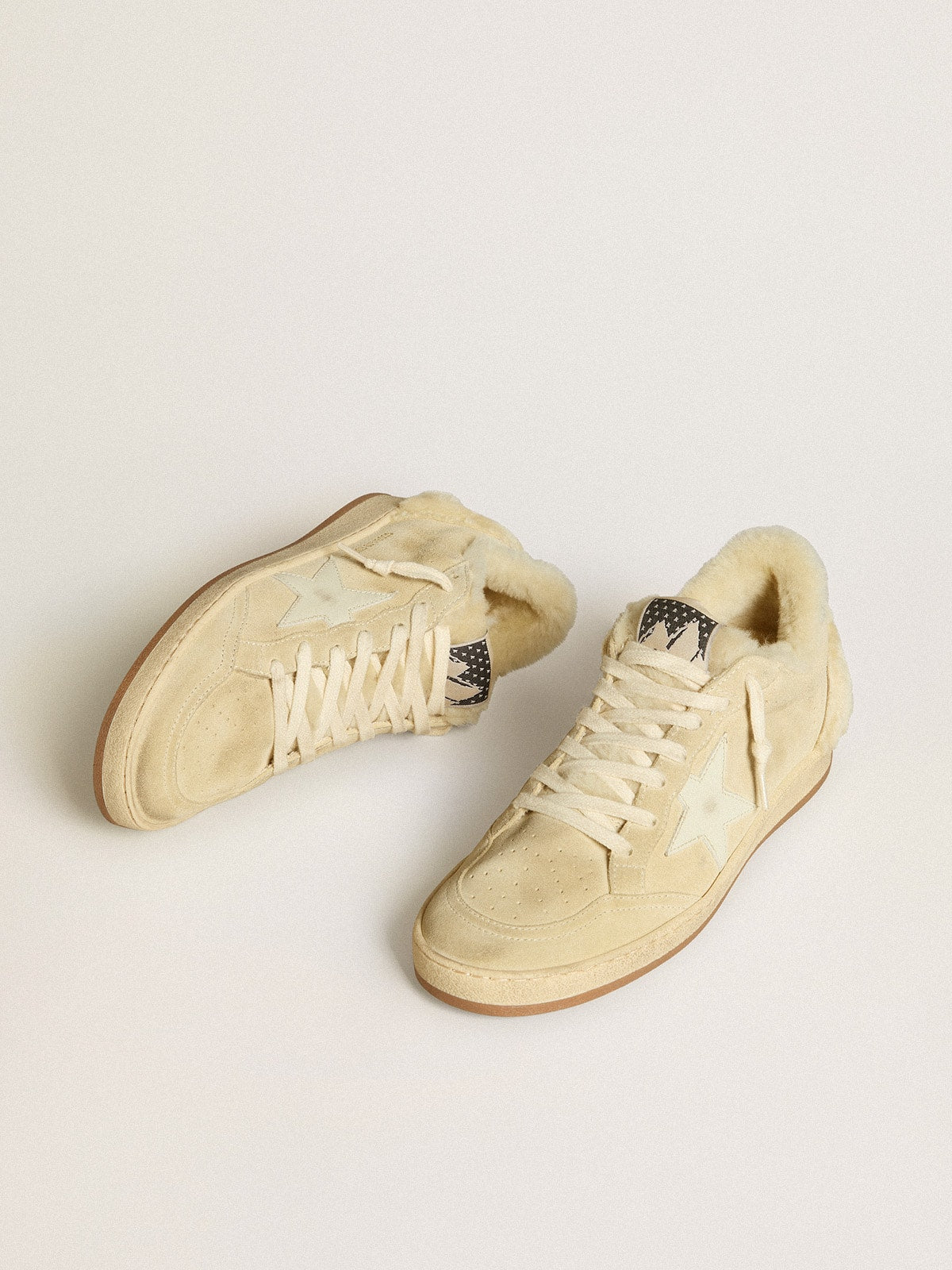 Golden Goose Women's Ball Star  in suede and shearling with white patent leather star