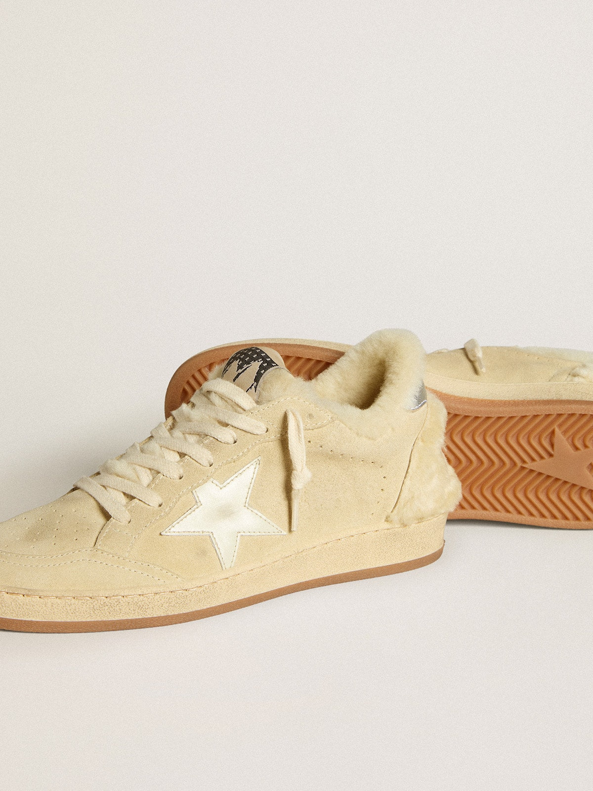 Golden Goose Women's Ball Star  in suede and shearling with white patent leather star