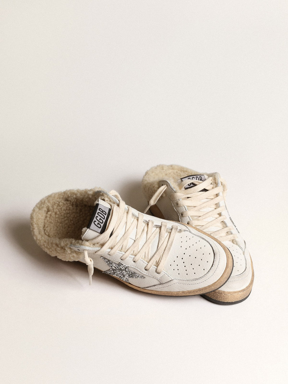 Golden Goose Ball Star Sabots with glitter star and shearling lining