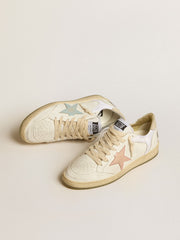 Golden Goose Ball Star in nylon and leather with pink and light blue star and beige heel tab