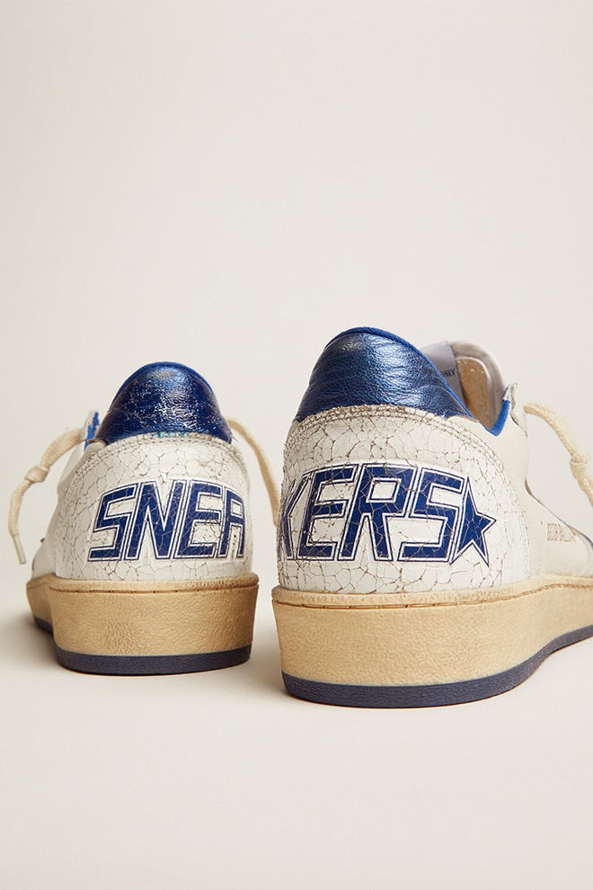 Golden Goose Women's Ball Star in white nappa with bright blue metallic leather star and heel tab