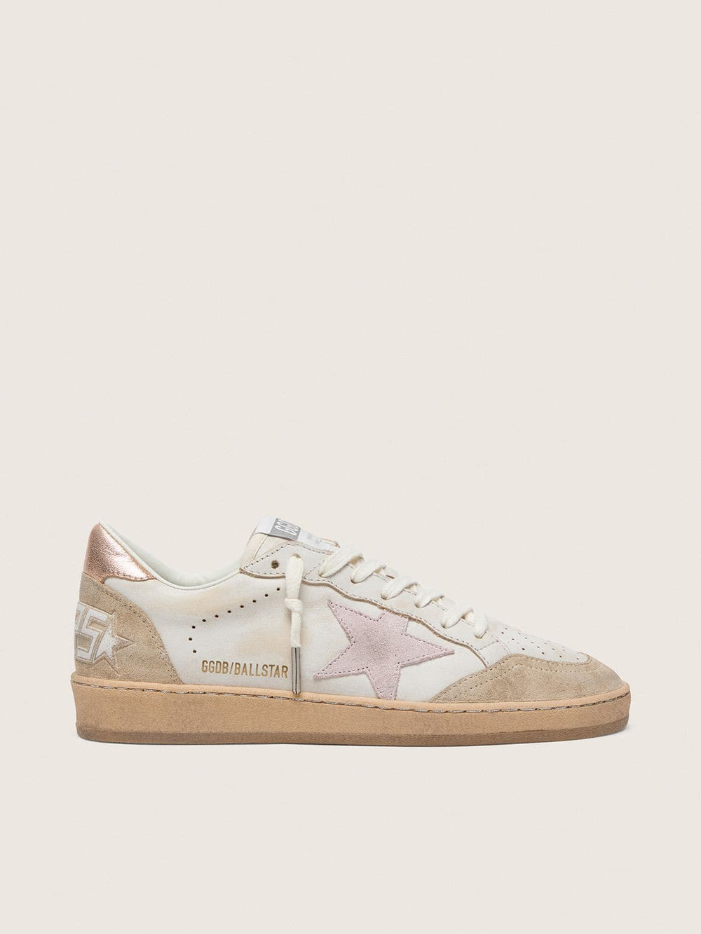 Golden Goose Ball Star with pink suede star and silver glitter edges and rose gold heel tab