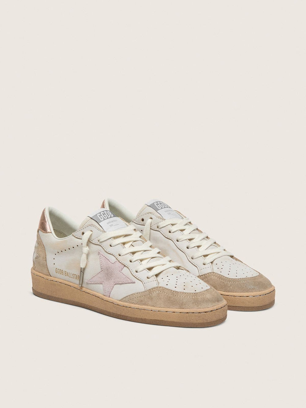 Golden Goose Ball Star with pink suede star and silver glitter edges and rose gold heel tab