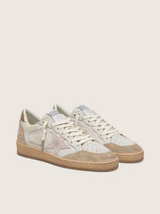 Golden Goose Ball Star with pink suede star and silver glitter edges and rose gold heel tab
