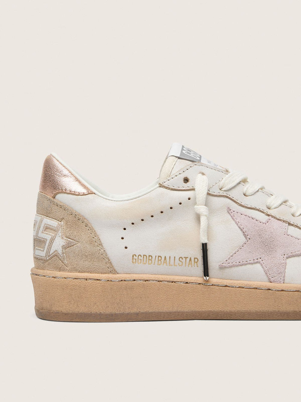 Golden Goose Ball Star with pink suede star and silver glitter edges and rose gold heel tab