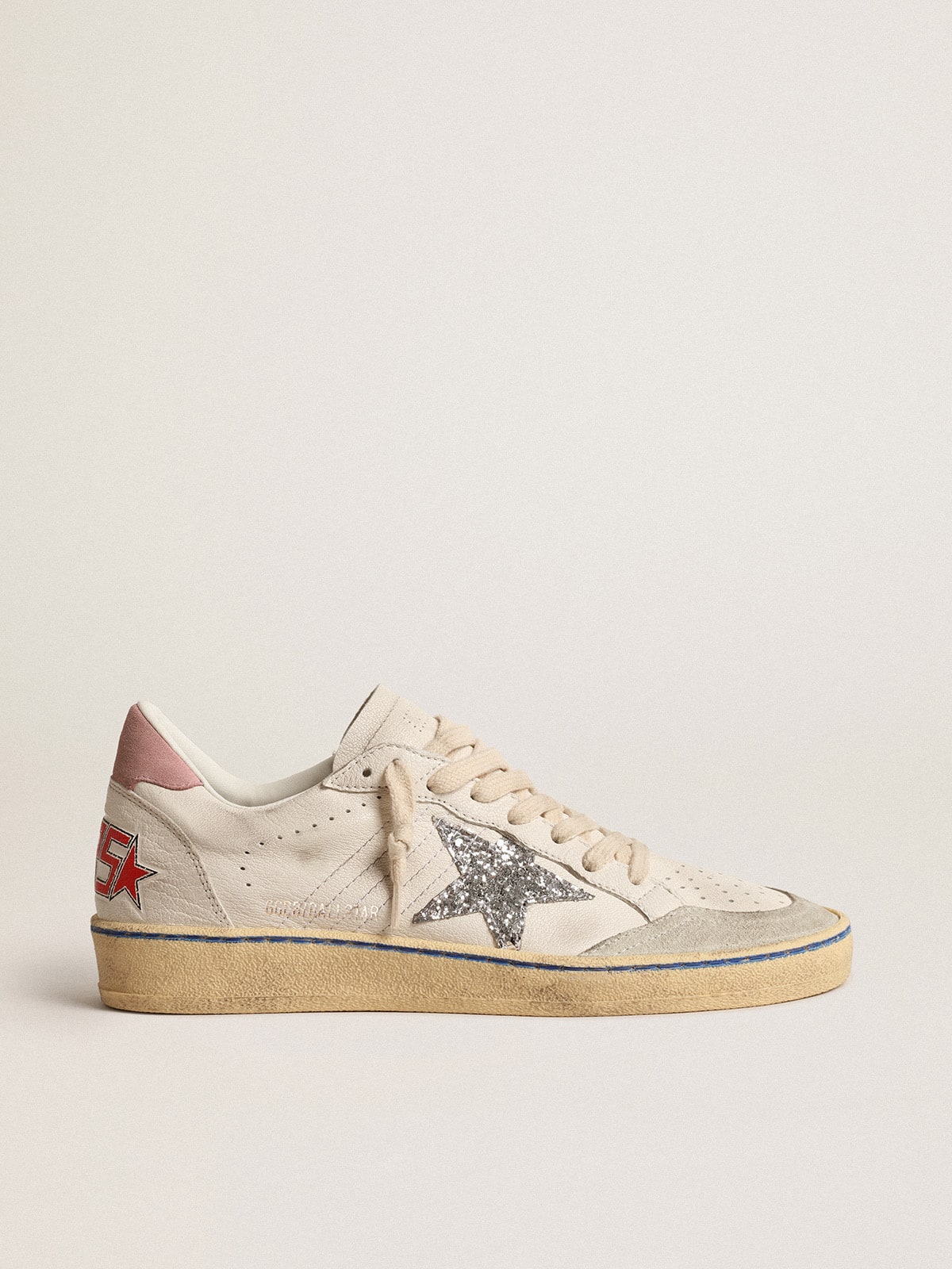 Golden Goose Ball Star  with glitter star and pink suede heel tab