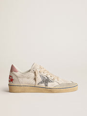 Golden Goose Ball Star  with glitter star and pink suede heel tab