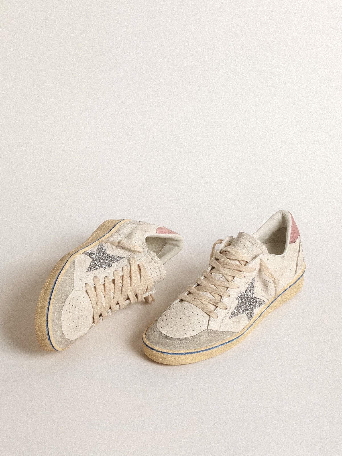 Golden Goose Ball Star  with glitter star and pink suede heel tab