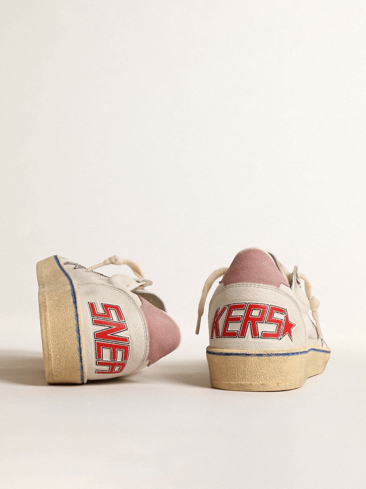 Golden Goose Ball Star  with glitter star and pink suede heel tab