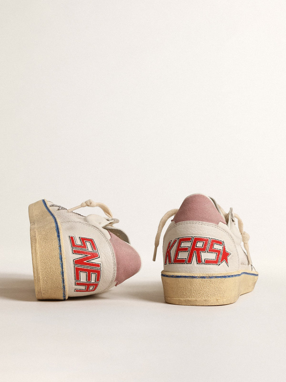 Golden Goose Ball Star  with glitter star and pink suede heel tab
