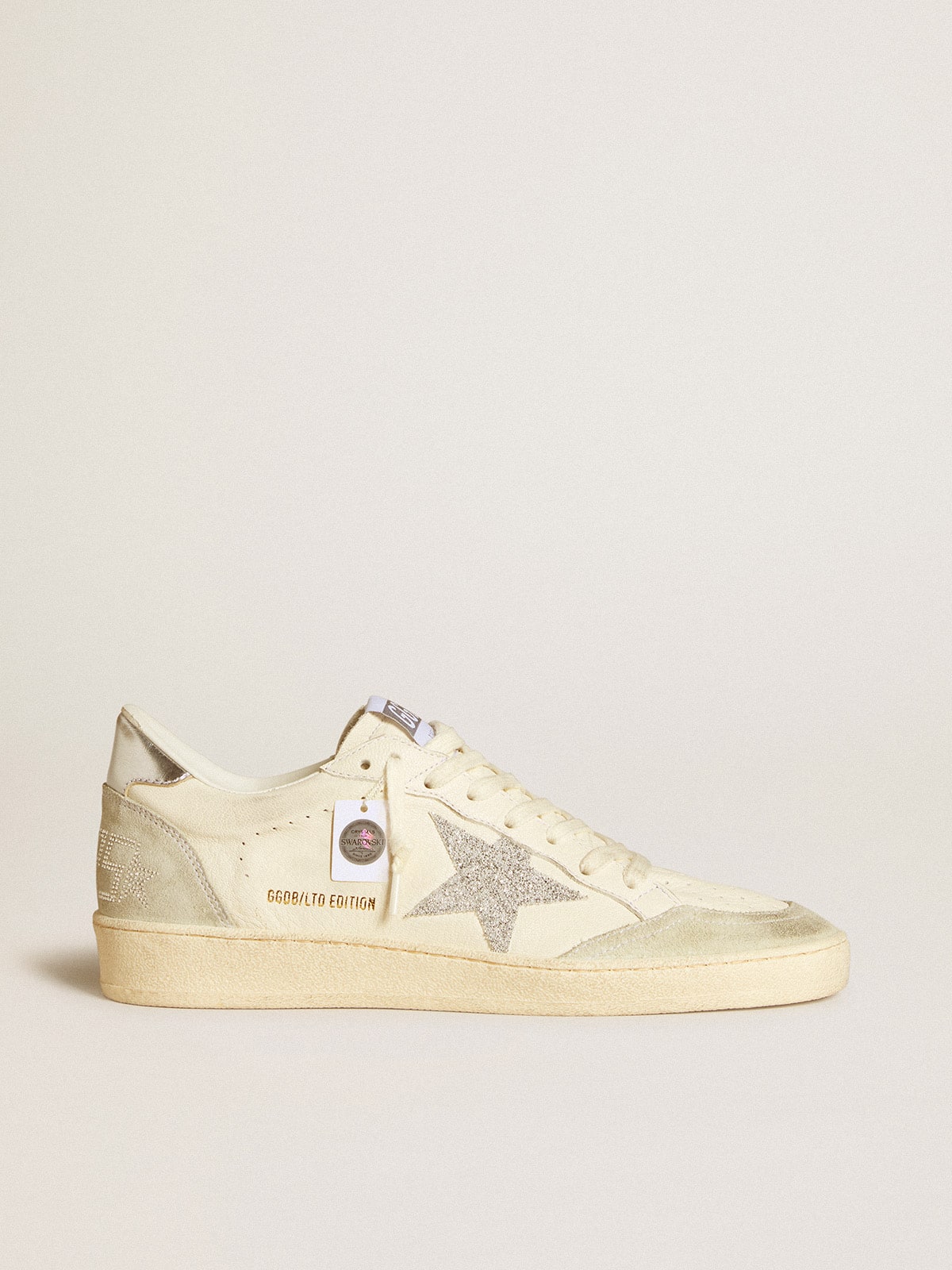Golden Goose Women's Ball Star with silver Swarovski micro-crystal star and metallic silver leather heel tab