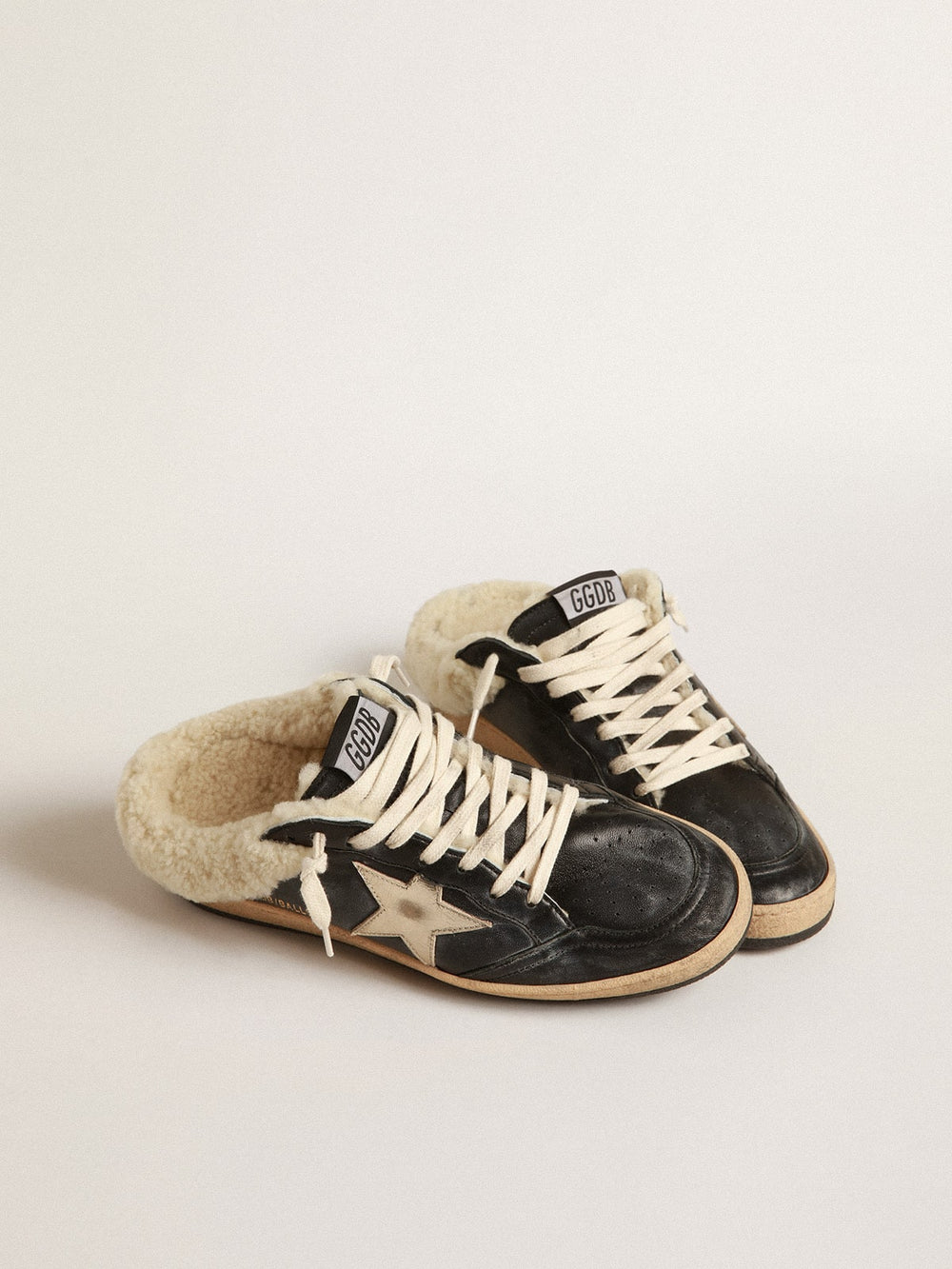 Golden Goose Ball Star Sabots in nappa with platinum star and shearling lining