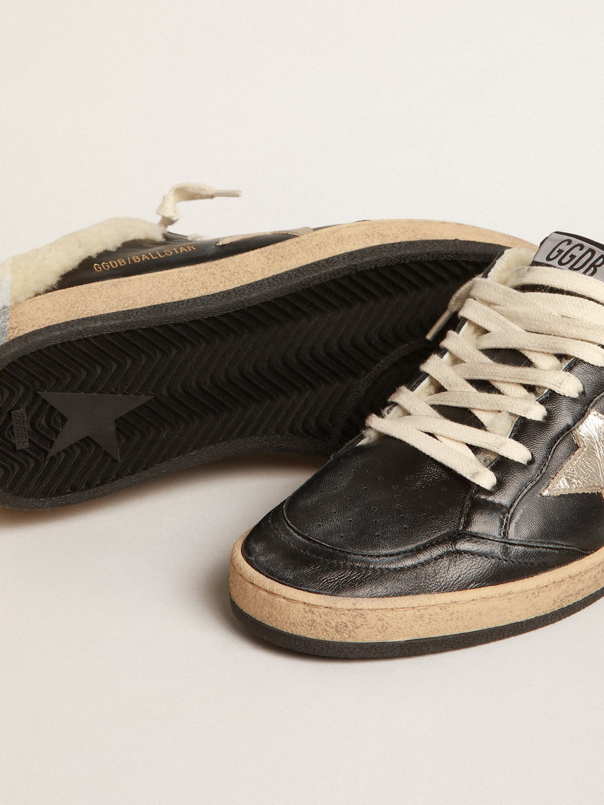 Golden Goose Ball Star Sabots in nappa with platinum star and shearling lining