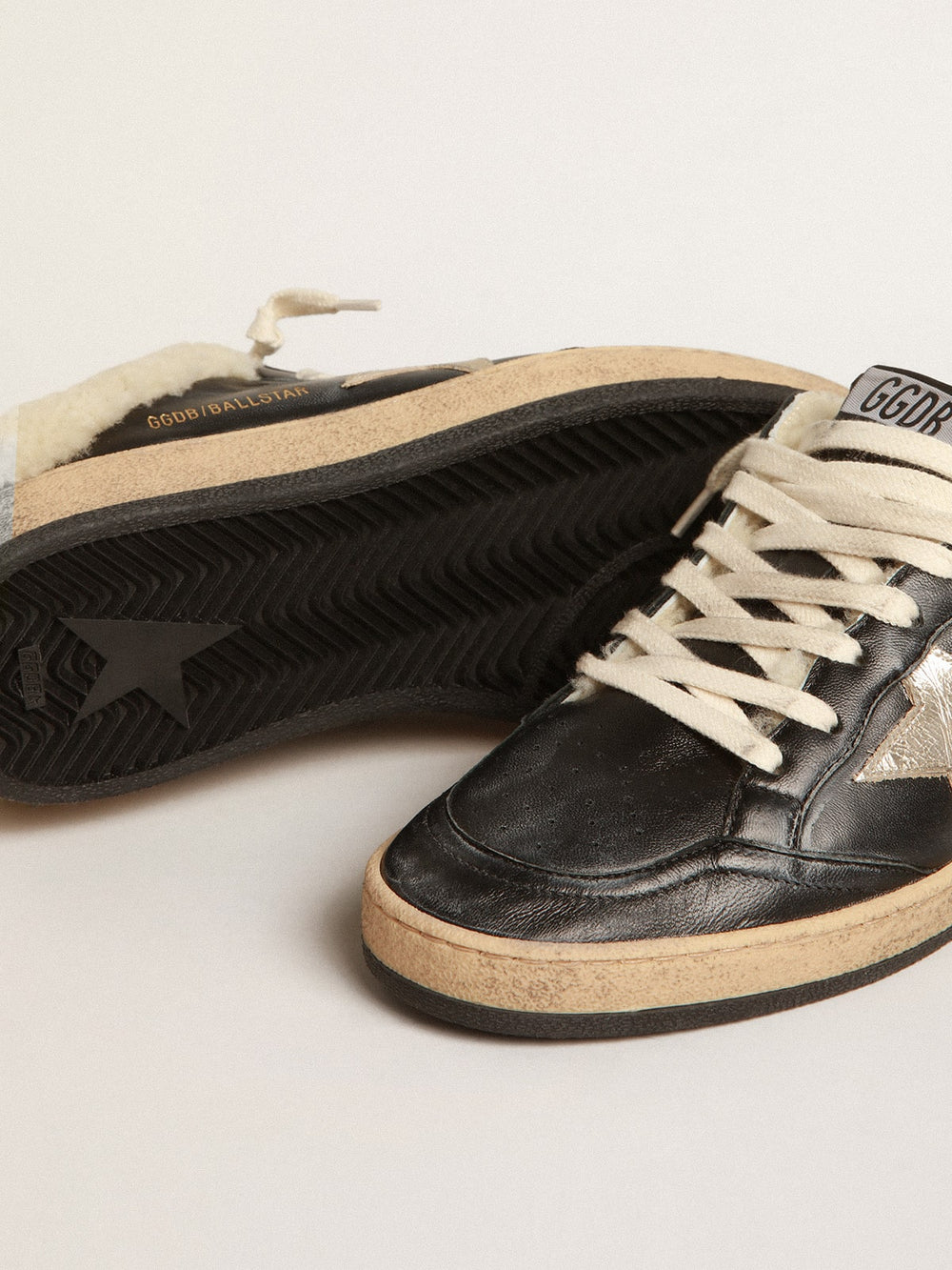 Golden Goose Ball Star Sabots in nappa with platinum star and shearling lining