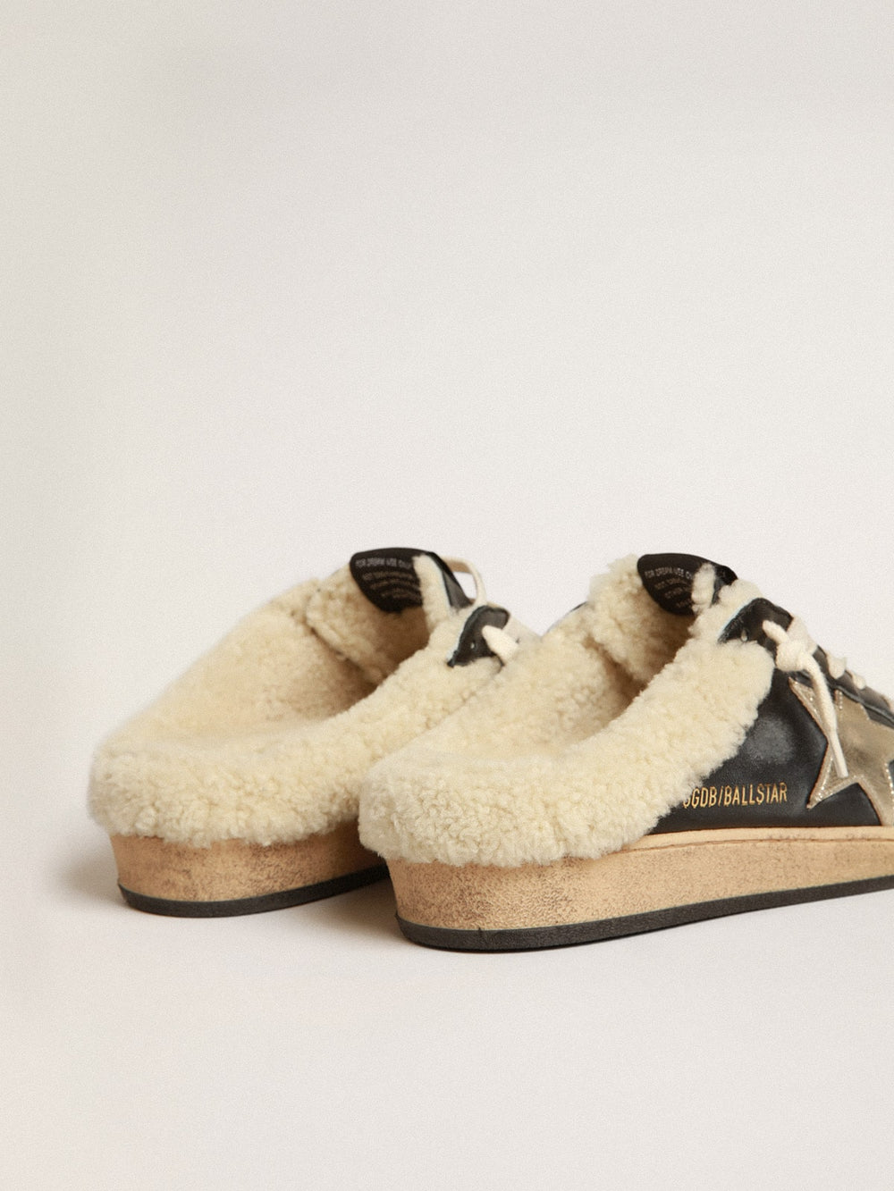 Golden Goose Ball Star Sabots in nappa with platinum star and shearling lining