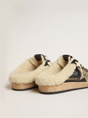 Golden Goose Ball Star Sabots in nappa with platinum star and shearling lining