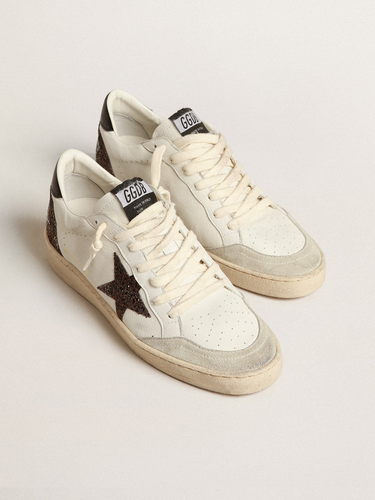 Golden Goose Ball Star in nappa with glitter star and black nappa heel tab