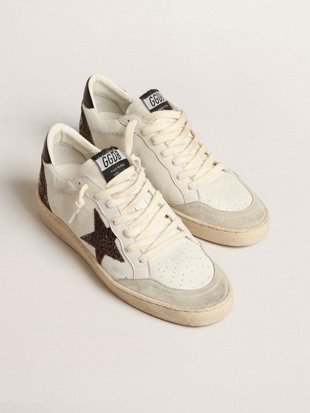 Golden Goose Ball Star in nappa with glitter star and black nappa heel tab