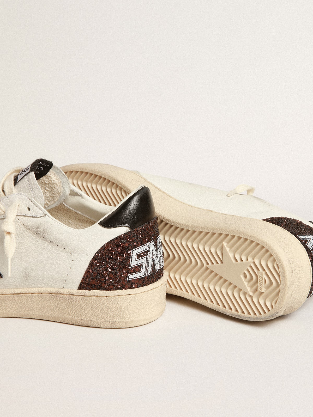 Golden Goose Ball Star in nappa with glitter star and black nappa heel tab