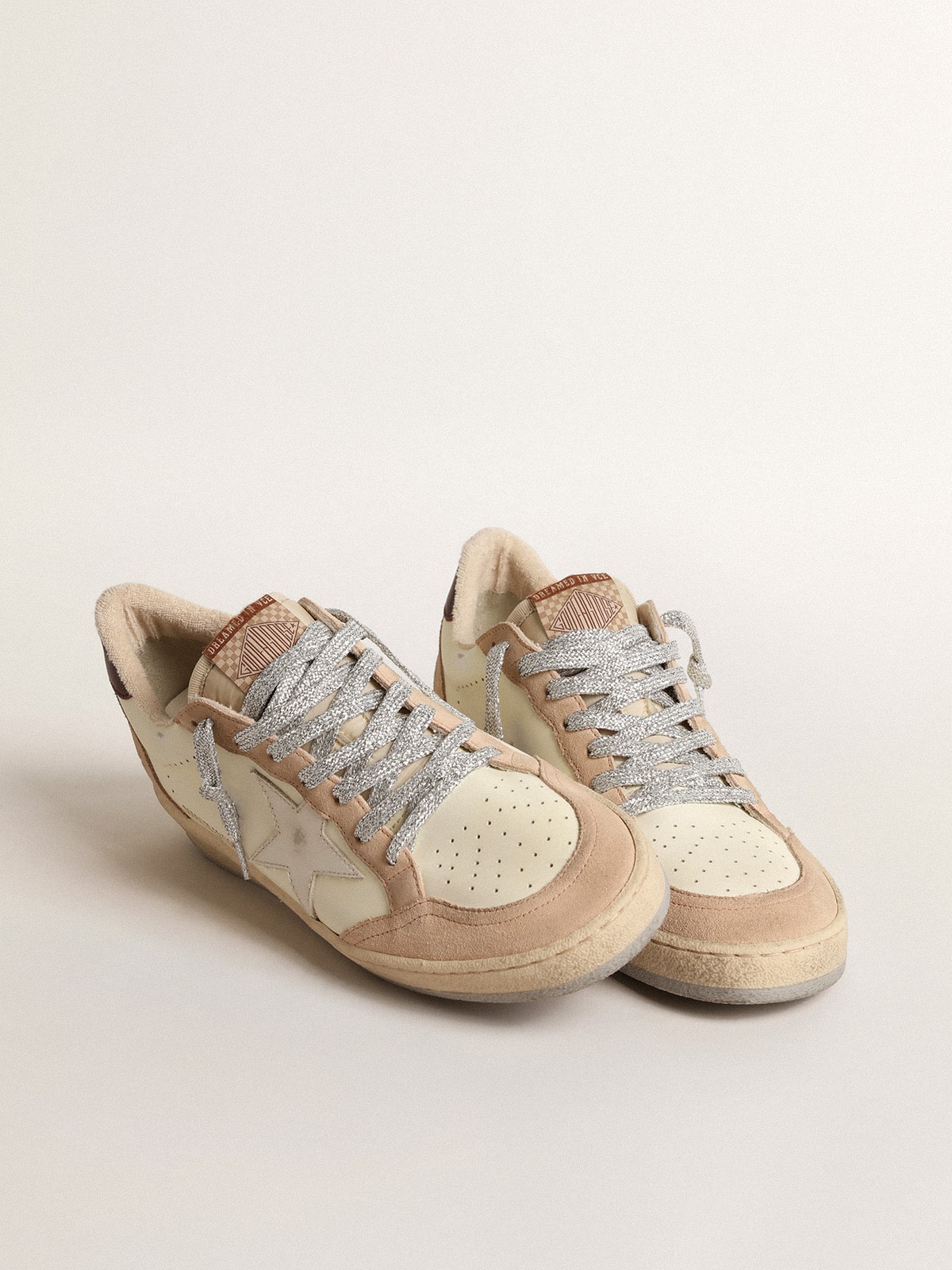 Golden Goose Women's Ball Star LTD with white star and burgundy leather heel tab