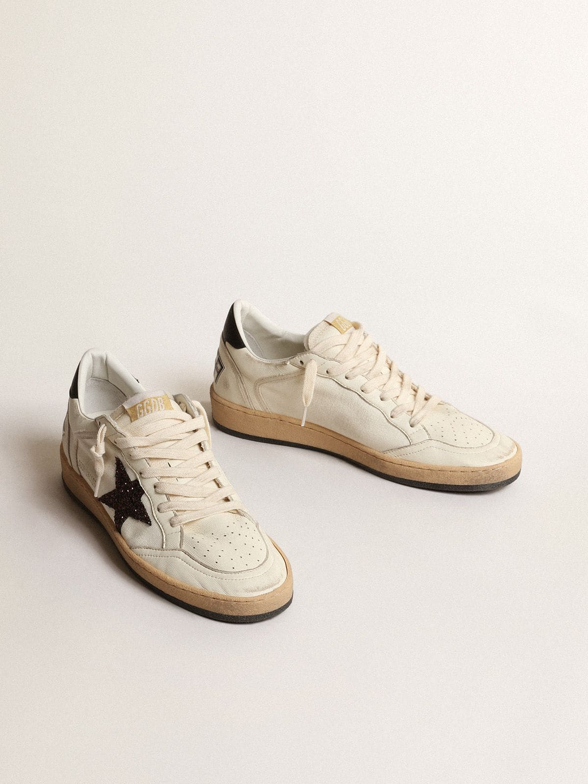 Golden Goose Ball Star with chicory-coffee glitter star and black leather heel tab