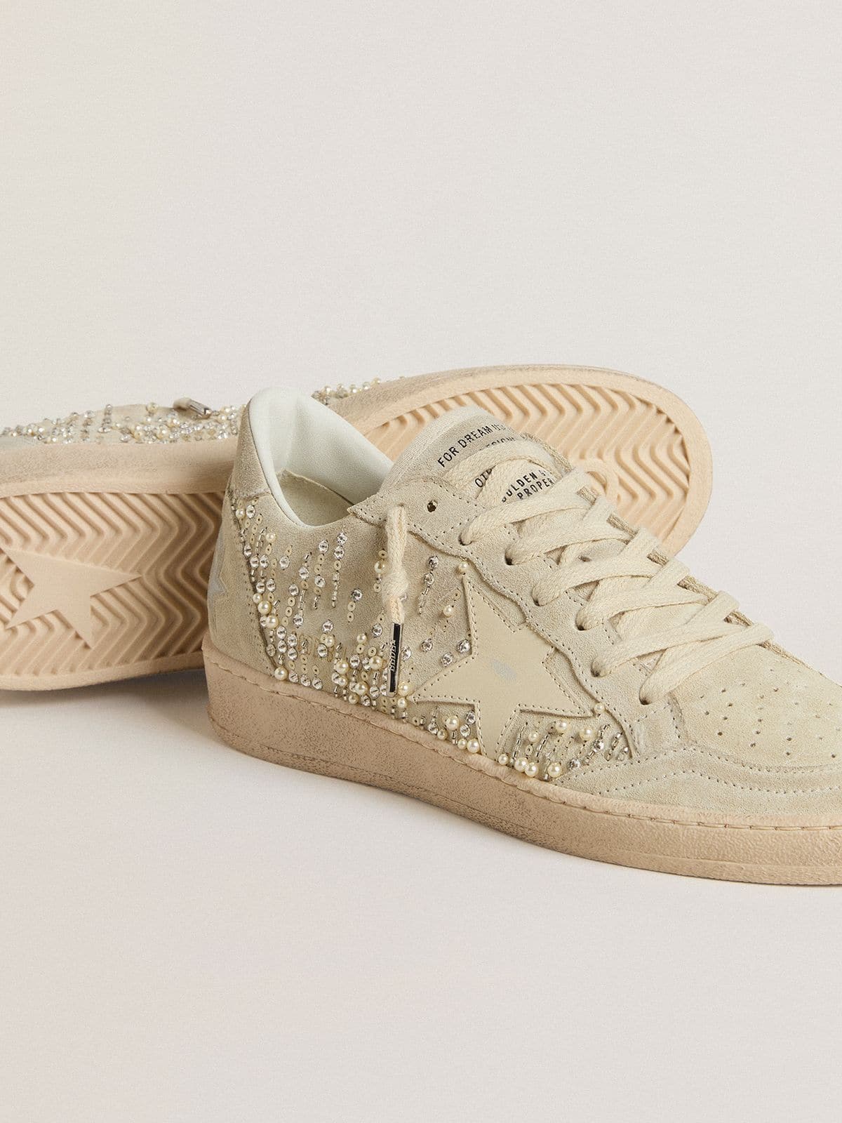 Golden Goose Ball Star in suede with Swarovski crystals and pearls and leather star